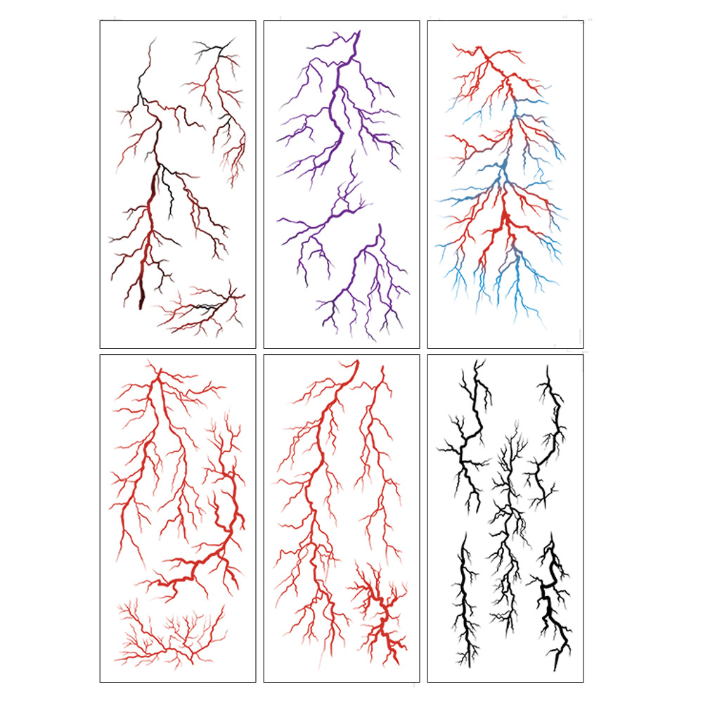 Vein & Lightning Tattoo Sticker Set (6 pcs) - 9.4×4.3