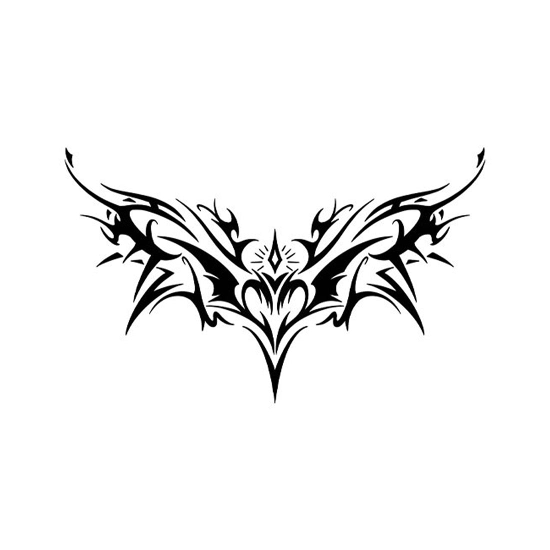 Tribal Heart Wings Temporary Tattoo – Large Black Waterproof Tattoo Sticker - 4.3x7.1