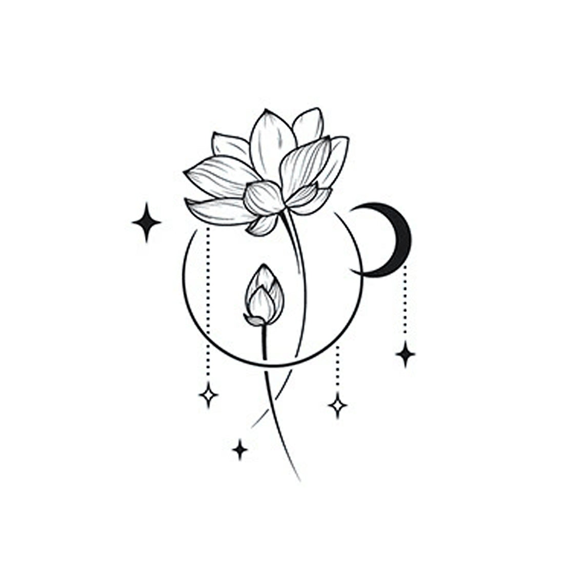 Detailed lotus moon design temporary tattoo – waterproof herbal ink style