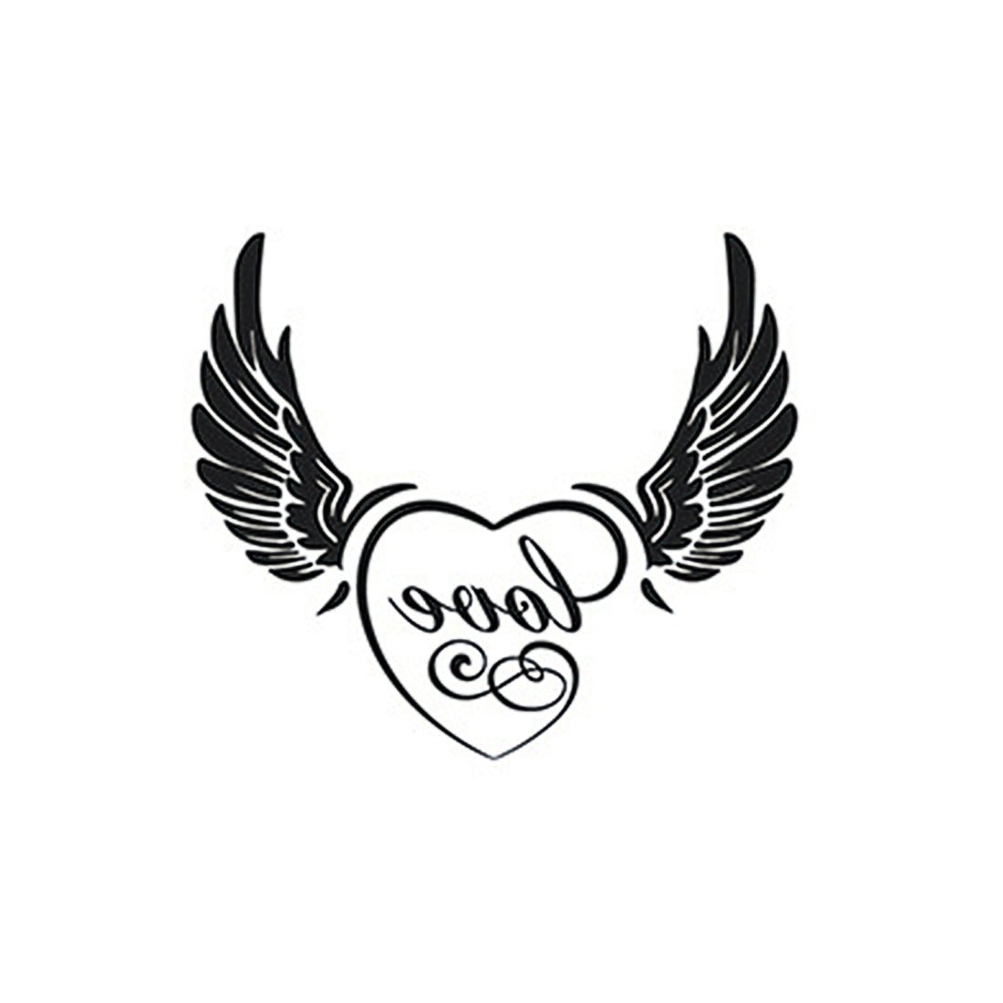 Heart with wings love script temporary tattoo – waterproof herbal ink design