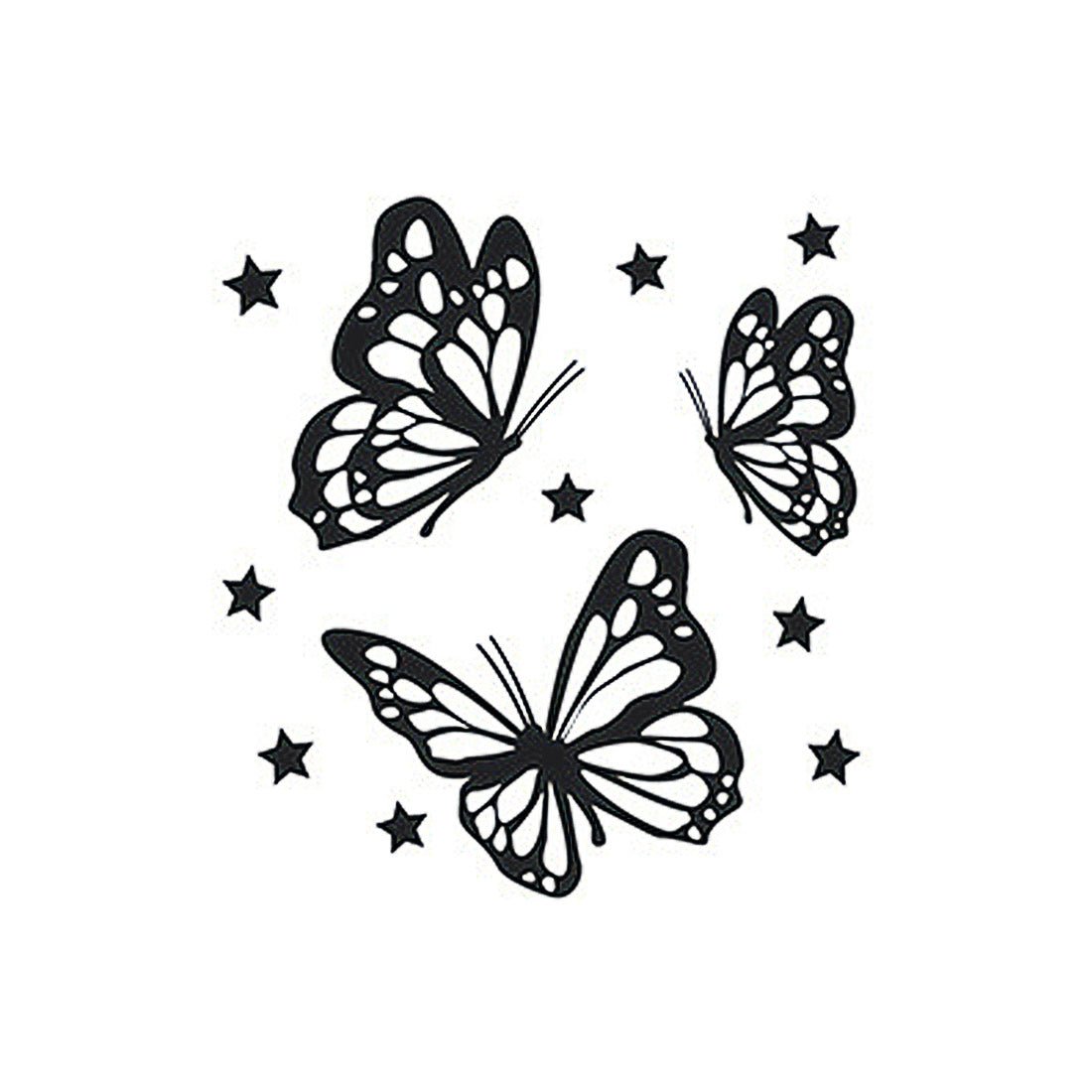 Three butterflies with stars temporary tattoo – waterproof herbal ink design