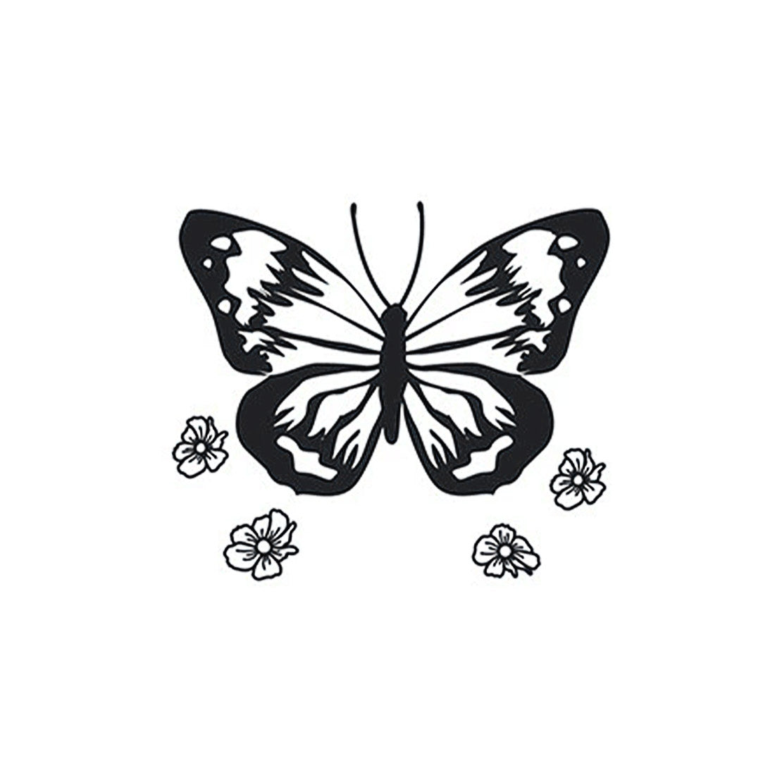Detailed butterfly with flowers temporary tattoo – waterproof herbal ink design