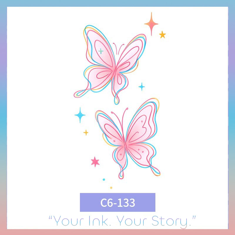 Colorful Butterfly Temporary Tattoo – Vibrant & Photo-Ready - c6-133 / 2.4×3.9in - 彩色清新