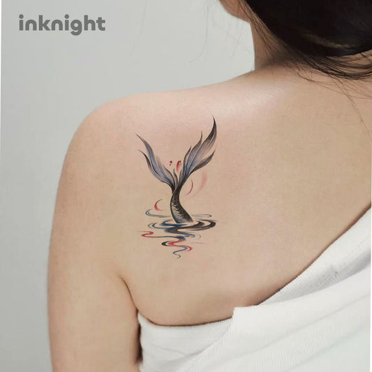 Whale Tail Rising Tattoo - c6-136 / 2.4×3.9in