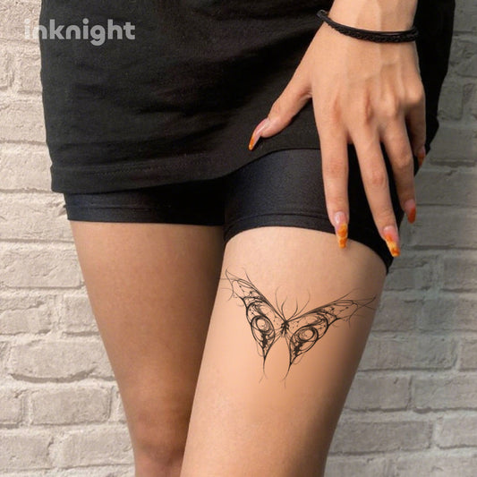 Mystic Butterfly Temporary Tattoo – Black Tribal Style for Thigh or Back