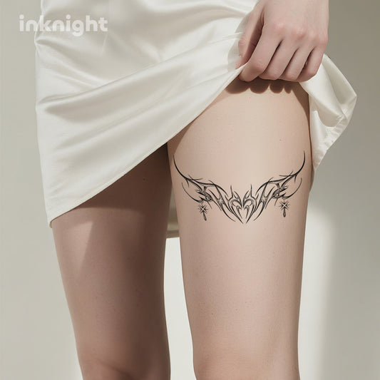 Tribal Heart Temporary Tattoo – Sexy Black Thigh Tattoo Sticker with Star Accents