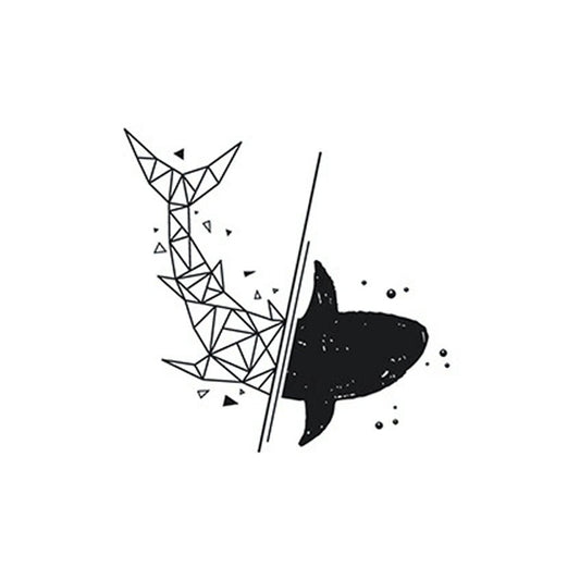 Detailed geometric whale design temporary tattoo – waterproof herbal ink style