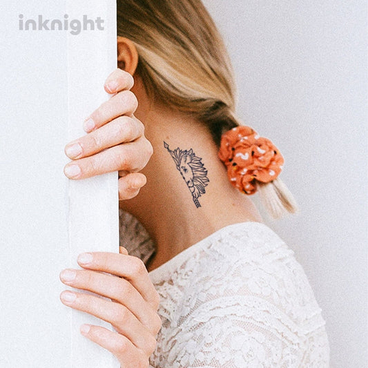 Lion couple temporary tattoo on neck – waterproof herbal ink body art