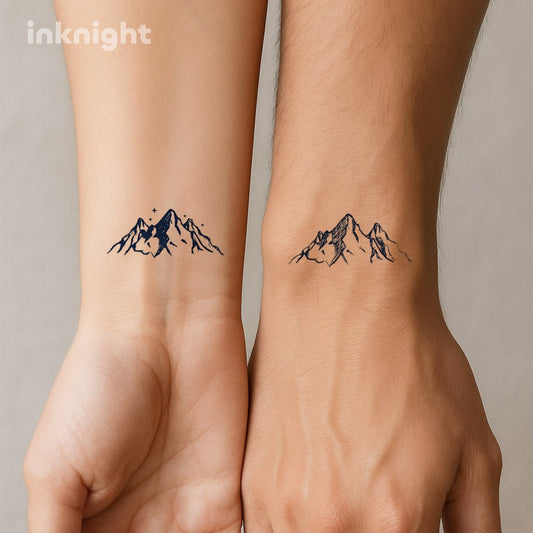 Mountain couple temporary tattoo set on wrist – waterproof herbal ink body art