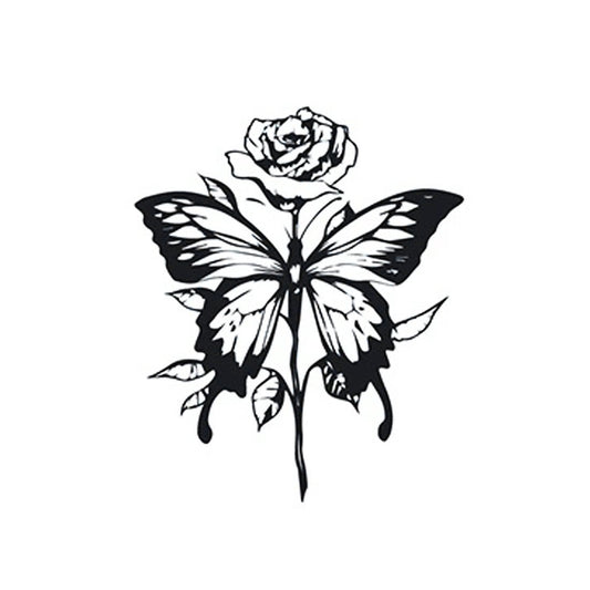 Rose butterfly line art design – temporary tattoo sticker