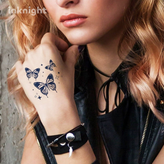 Triple butterfly temporary tattoo on hand – waterproof herbal ink body art