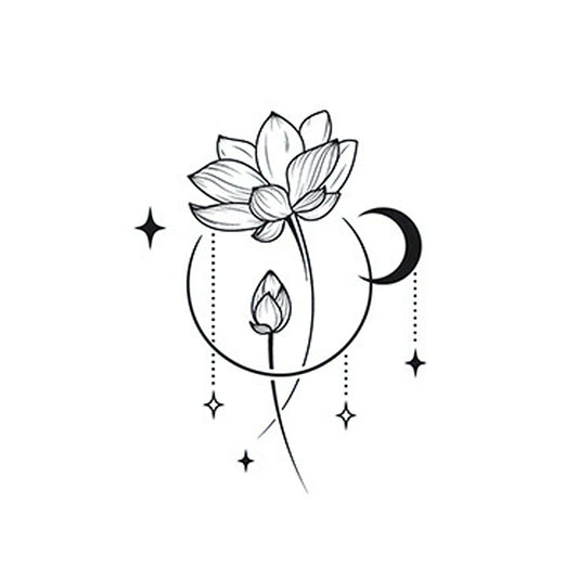 Detailed lotus moon design temporary tattoo – waterproof herbal ink style