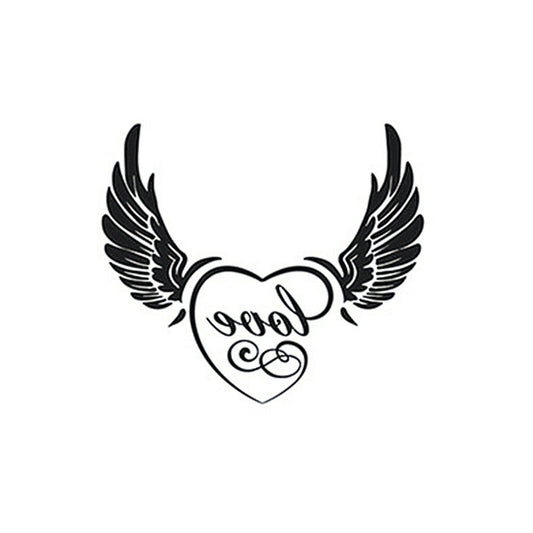 Heart with wings love script temporary tattoo – waterproof herbal ink design