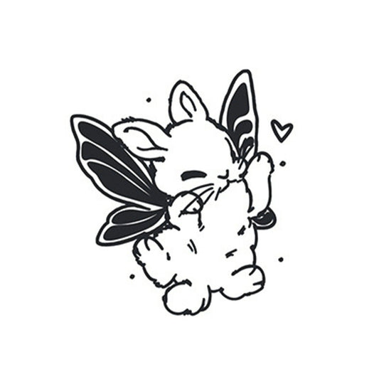 Adorable bunny with heart and wings temporary tattoo – waterproof herbal ink design
