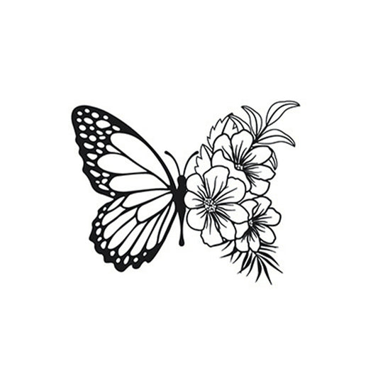 Half butterfly half floral design temporary tattoo – waterproof herbal ink style