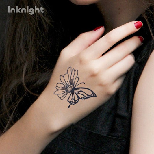 Butterfly flower temporary tattoo on hand – waterproof herbal ink floral body art