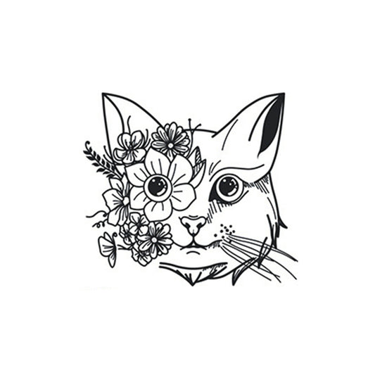 Cat face with flowers temporary tattoo – waterproof herbal ink design