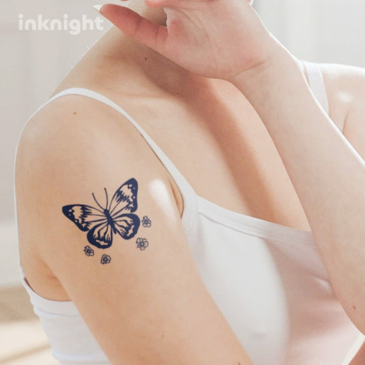 Butterfly and flowers temporary tattoo on arm – waterproof herbal ink body art