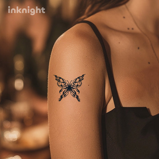 Tribal Butterfly Temporary Tattoo – Waterproof Herbal Ink Body Art Sticker for Arm & Shoulder