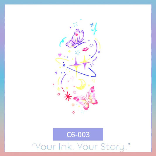 Colorful Butterfly Temporary Tattoo – Vibrant & Photo-Ready - c6-003 / 2.4×3.9in - 彩色清新