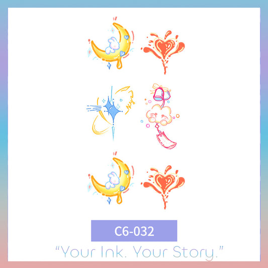 Cute Dreamy Tattoo Sticker Set - c6-032 / 2.4×3.9in