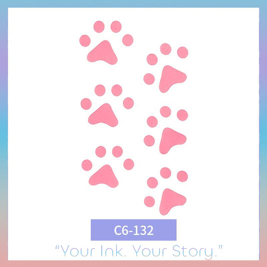 Adorable Paw Prints Tattoo - c6-132 / 2.4×3.9in